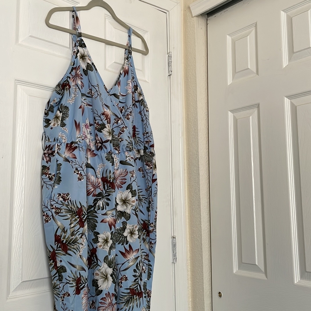 BloomChic Floral Jumpsuit in Blue and White